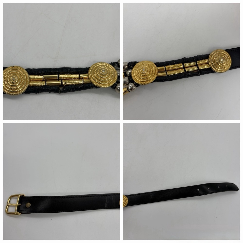 Vintage Avignon Womens M Belt Black Leather Silver & Gold Beading Boho Western - Picture 4 of 16